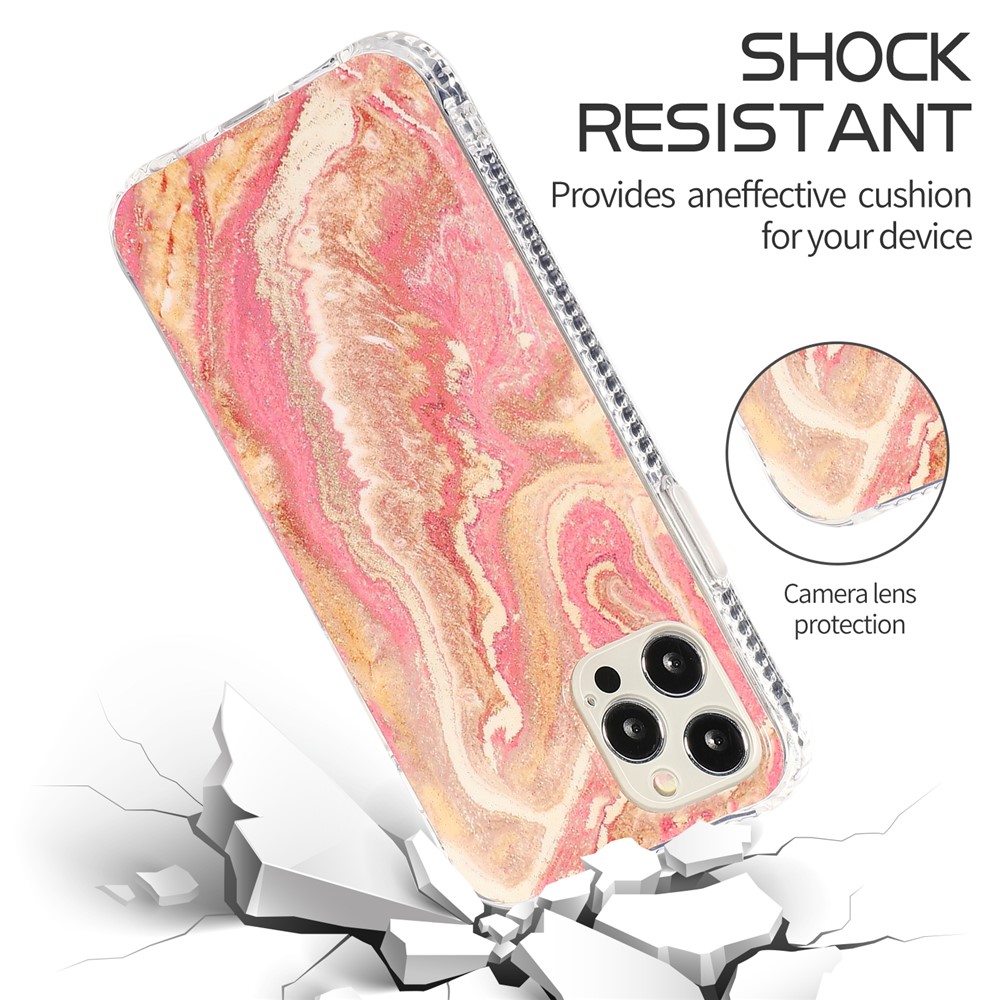 For iPhone 12/12 Pro Glittering Marble Pattern TPU + Acrylic Combo Back Shell - Pink-2