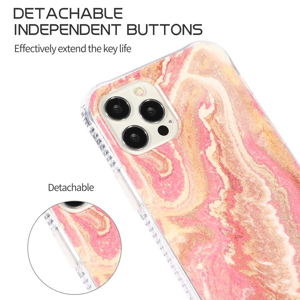 For iPhone 12/12 Pro Glittering Marble Pattern TPU + Acrylic Combo Back Shell - Pink-3