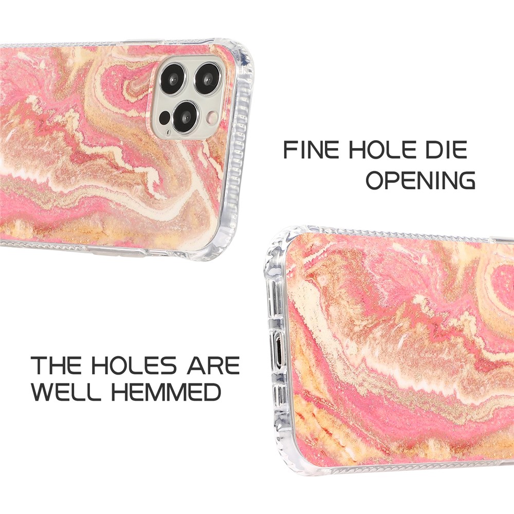 For iPhone 12/12 Pro Glittering Marble Pattern TPU + Acrylic Combo Back Shell - Pink-4