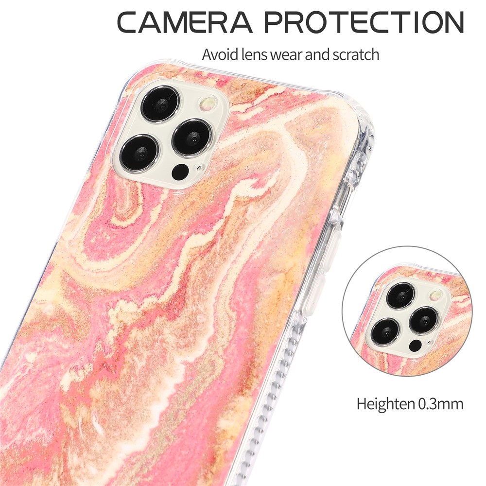 For iPhone 12/12 Pro Glittering Marble Pattern TPU + Acrylic Combo Back Shell - Pink-5