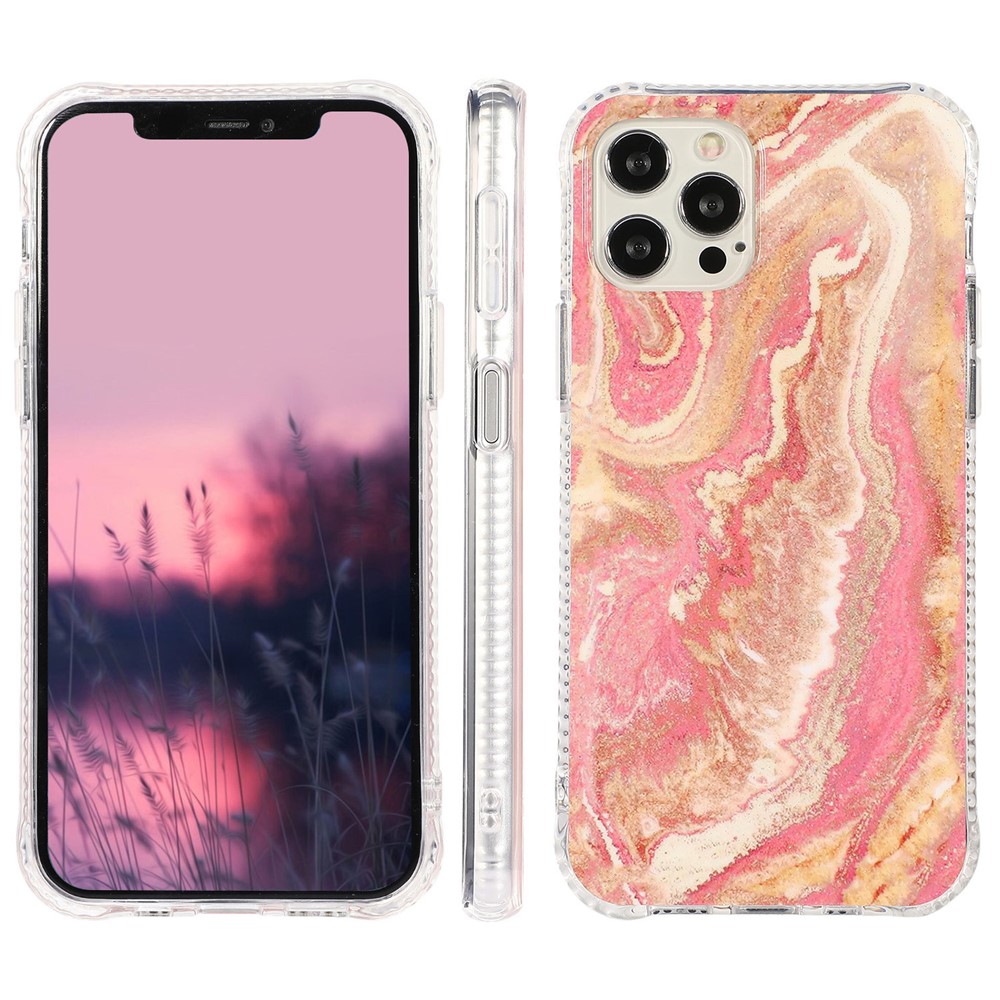 For iPhone 12/12 Pro Glittering Marble Pattern TPU + Acrylic Combo Back Shell - Pink-8