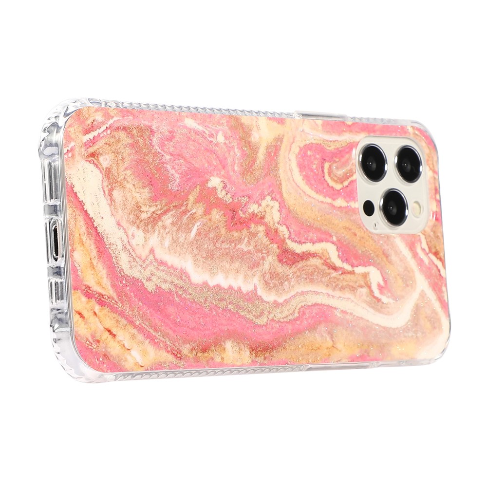 For iPhone 12/12 Pro Glittering Marble Pattern TPU + Acrylic Combo Back Shell - Pink-9