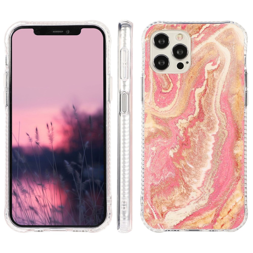For iPhone 12 Pro Max Glittering Marble Pattern Design TPU + Acrylic Combo Back Shell - Pink-10