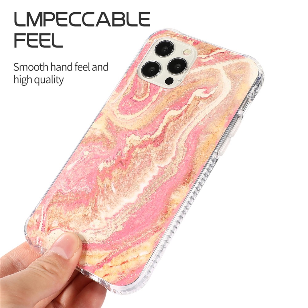 For iPhone 12 Pro Max Glittering Marble Pattern Design TPU + Acrylic Combo Back Shell - Pink-5