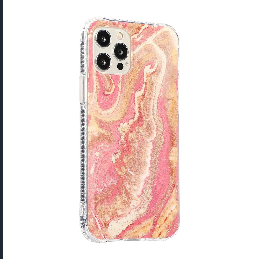 For iPhone 12 Pro Max Glittering Marble Pattern Design TPU + Acrylic Combo Back Shell - Pink-7