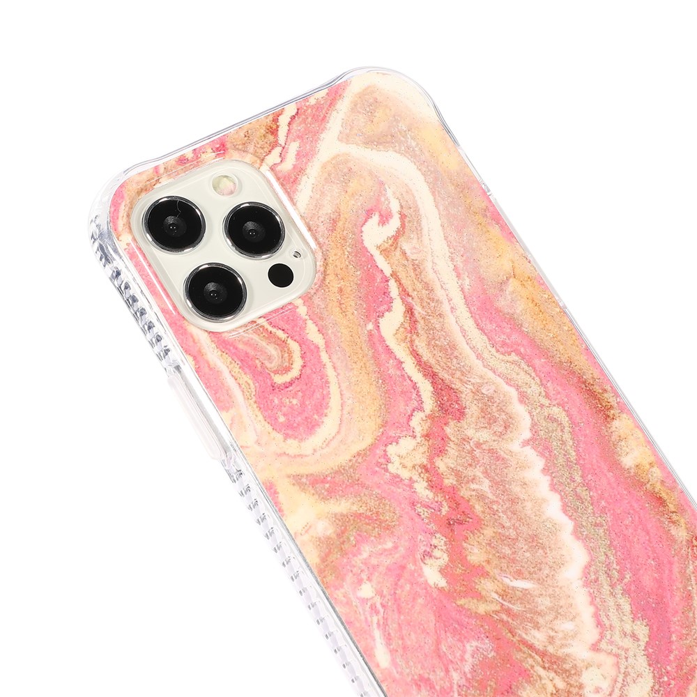 For iPhone 12 Pro Max Glittering Marble Pattern Design TPU + Acrylic Combo Back Shell - Pink-9
