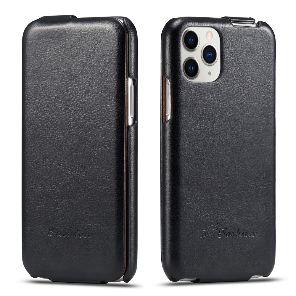 Well-protected Vertical Flip Cover Textured Leather Shell for Apple iPhone 11 Pro 5.8 inch - Black-1