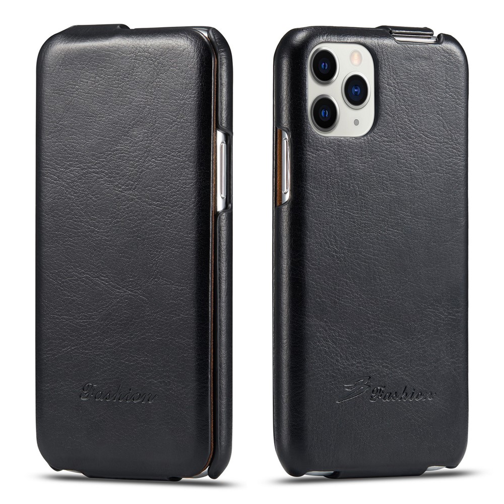 Vertical Flip Cover Textured Leather Mobile Phone Shell for Apple iPhone 11 Pro Max 6.5 inch - Black-1