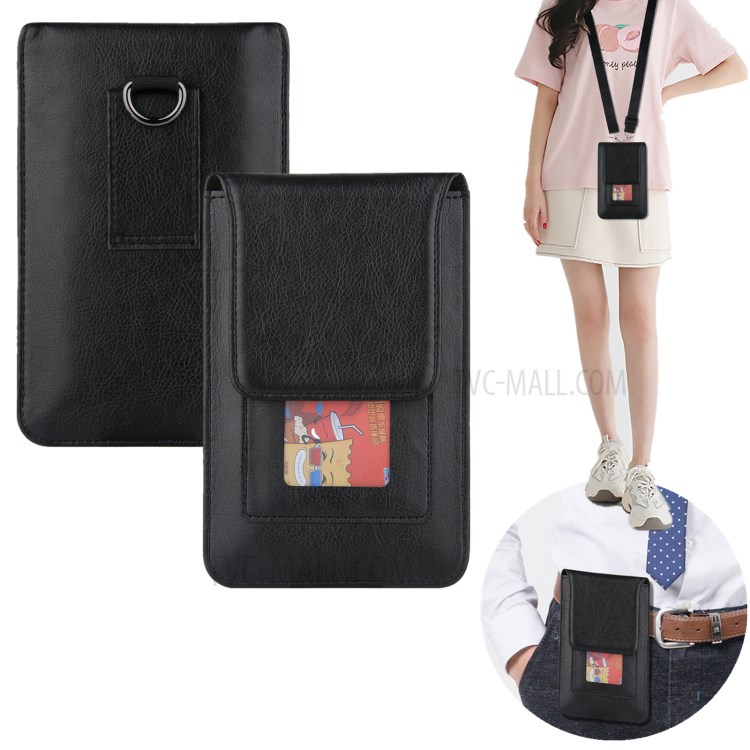 PU Leather Mobile Phone Bag Card Holder Multi-functional Waist Pack Crossbody Shoulder Messenger Bag - Black-14