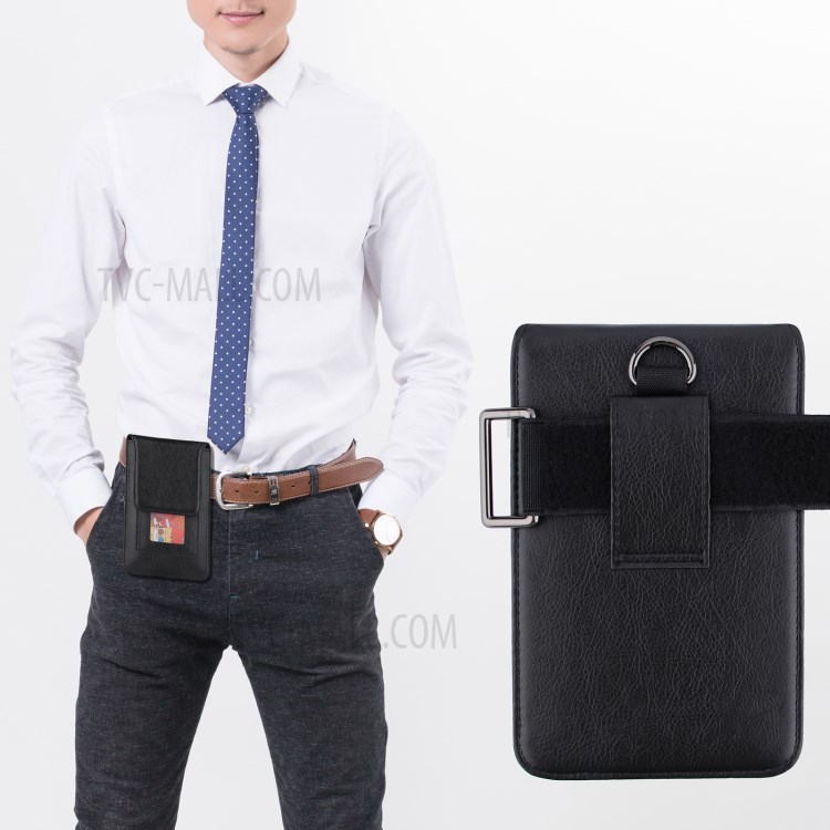 PU Leather Mobile Phone Bag Card Holder Multi-functional Waist Pack Crossbody Shoulder Messenger Bag - Black-4