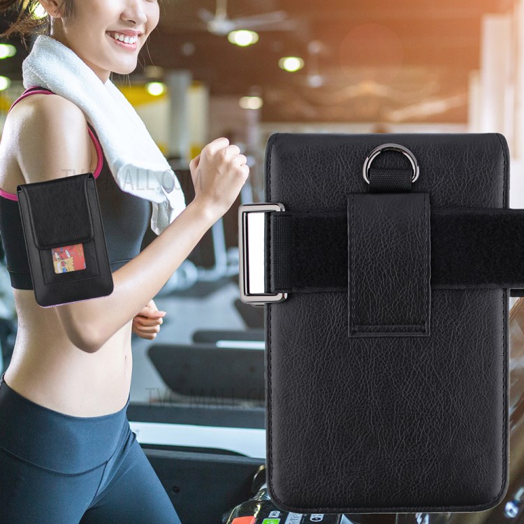 PU Leather Mobile Phone Bag Card Holder Multi-functional Waist Pack Crossbody Shoulder Messenger Bag - Black-6