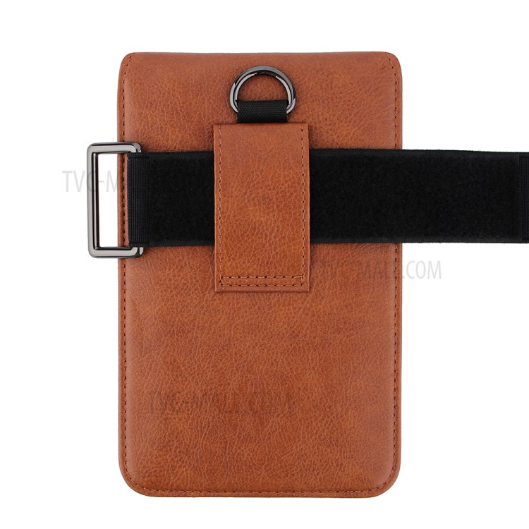 PU Leather Mobile Phone Bag Card Holder Multi-functional Waist Pack Crossbody Shoulder Messenger Bag - Brown-10