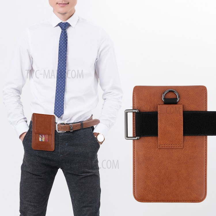 PU Leather Mobile Phone Bag Card Holder Multi-functional Waist Pack Crossbody Shoulder Messenger Bag - Brown-4