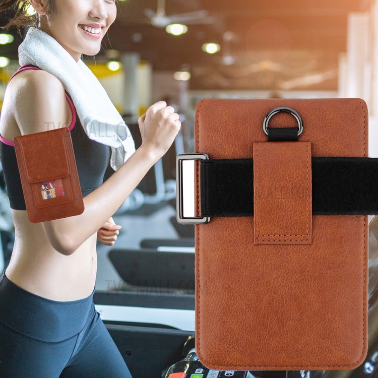 PU Leather Mobile Phone Bag Card Holder Multi-functional Waist Pack Crossbody Shoulder Messenger Bag - Brown-6