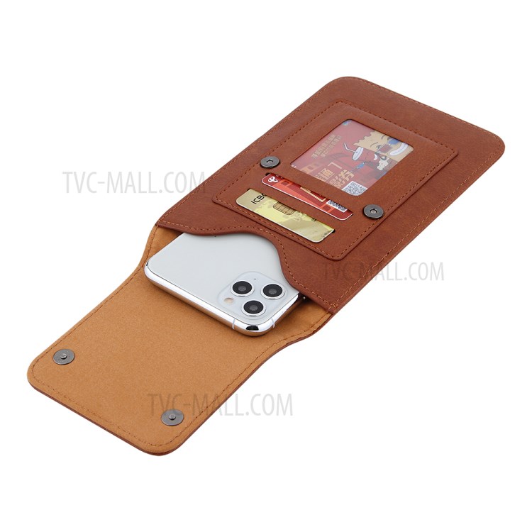 PU Leather Mobile Phone Bag Card Holder Multi-functional Waist Pack Crossbody Shoulder Messenger Bag - Brown-9