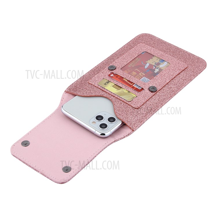 PU Leather Mobile Phone Bag Card Holder Multi-functional Waist Pack Crossbody Shoulder Messenger Bag - Rose Gold-11