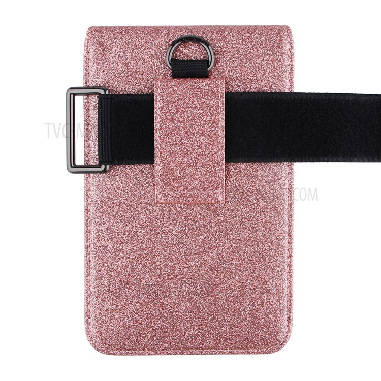 PU Leather Mobile Phone Bag Card Holder Multi-functional Waist Pack Crossbody Shoulder Messenger Bag - Rose Gold-12