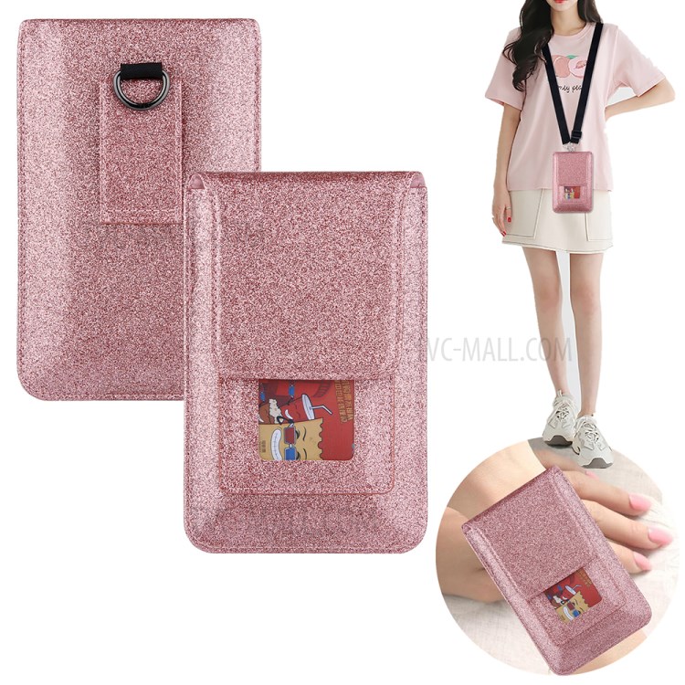 PU Leather Mobile Phone Bag Card Holder Multi-functional Waist Pack Crossbody Shoulder Messenger Bag - Rose Gold-13