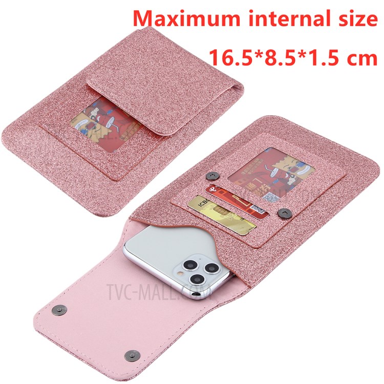 PU Leather Mobile Phone Bag Card Holder Multi-functional Waist Pack Crossbody Shoulder Messenger Bag - Rose Gold-3