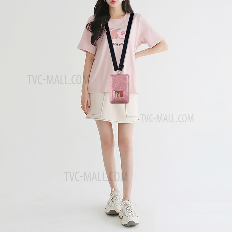 PU Leather Mobile Phone Bag Card Holder Multi-functional Waist Pack Crossbody Shoulder Messenger Bag - Rose Gold-4
