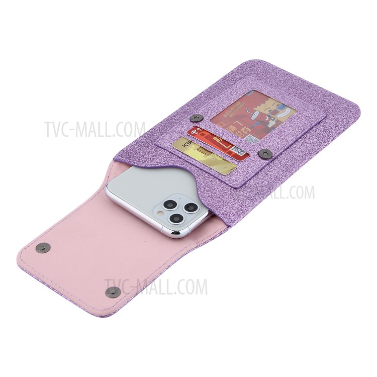PU Leather Mobile Phone Bag Card Holder Multi-functional Waist Pack Crossbody Shoulder Messenger Bag - Purple-10