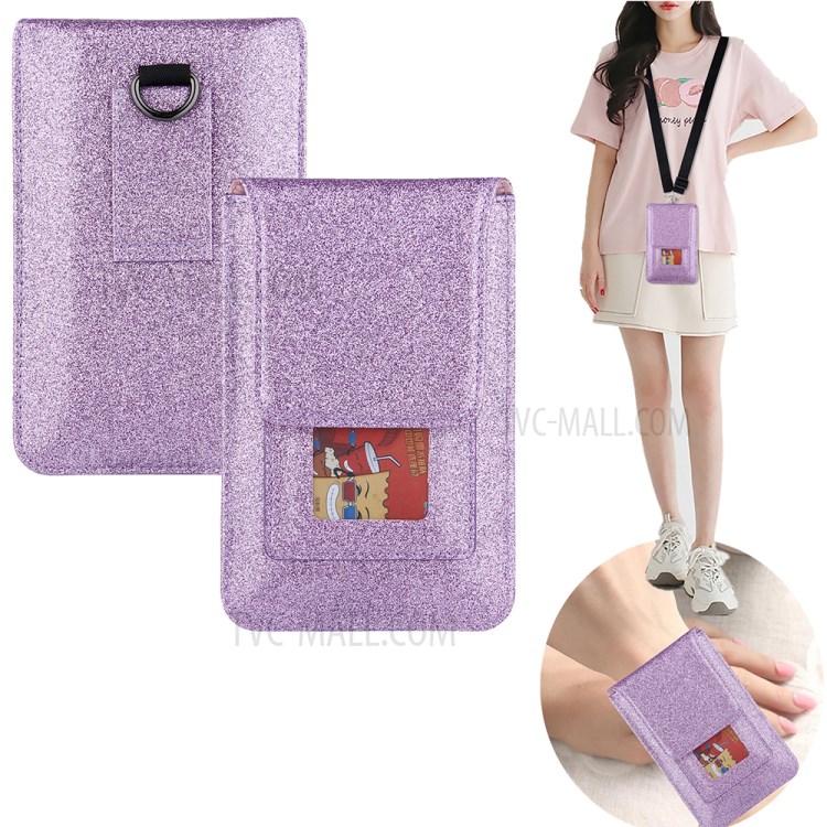 PU Leather Mobile Phone Bag Card Holder Multi-functional Waist Pack Crossbody Shoulder Messenger Bag - Purple-13