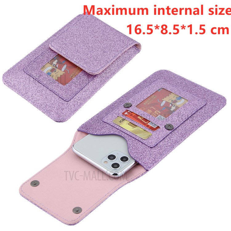 PU Leather Mobile Phone Bag Card Holder Multi-functional Waist Pack Crossbody Shoulder Messenger Bag - Purple-3