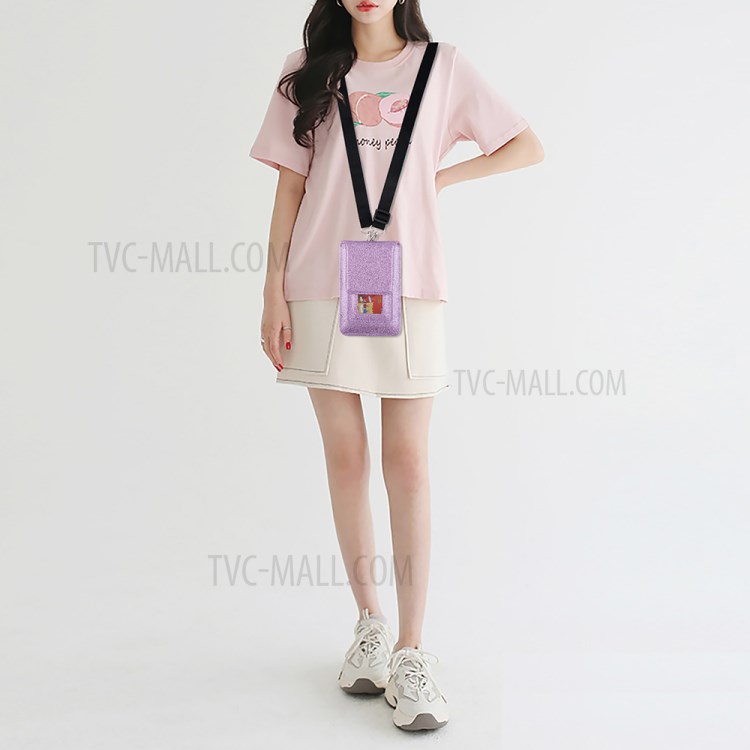 PU Leather Mobile Phone Bag Card Holder Multi-functional Waist Pack Crossbody Shoulder Messenger Bag - Purple-4