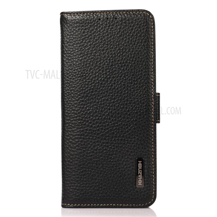 KHAZNEH RFID Blocking Anti-theft Swiping Litchi Skin Genuine Leather Phone Case with Wallet for iPhone 12 mini - Black-2