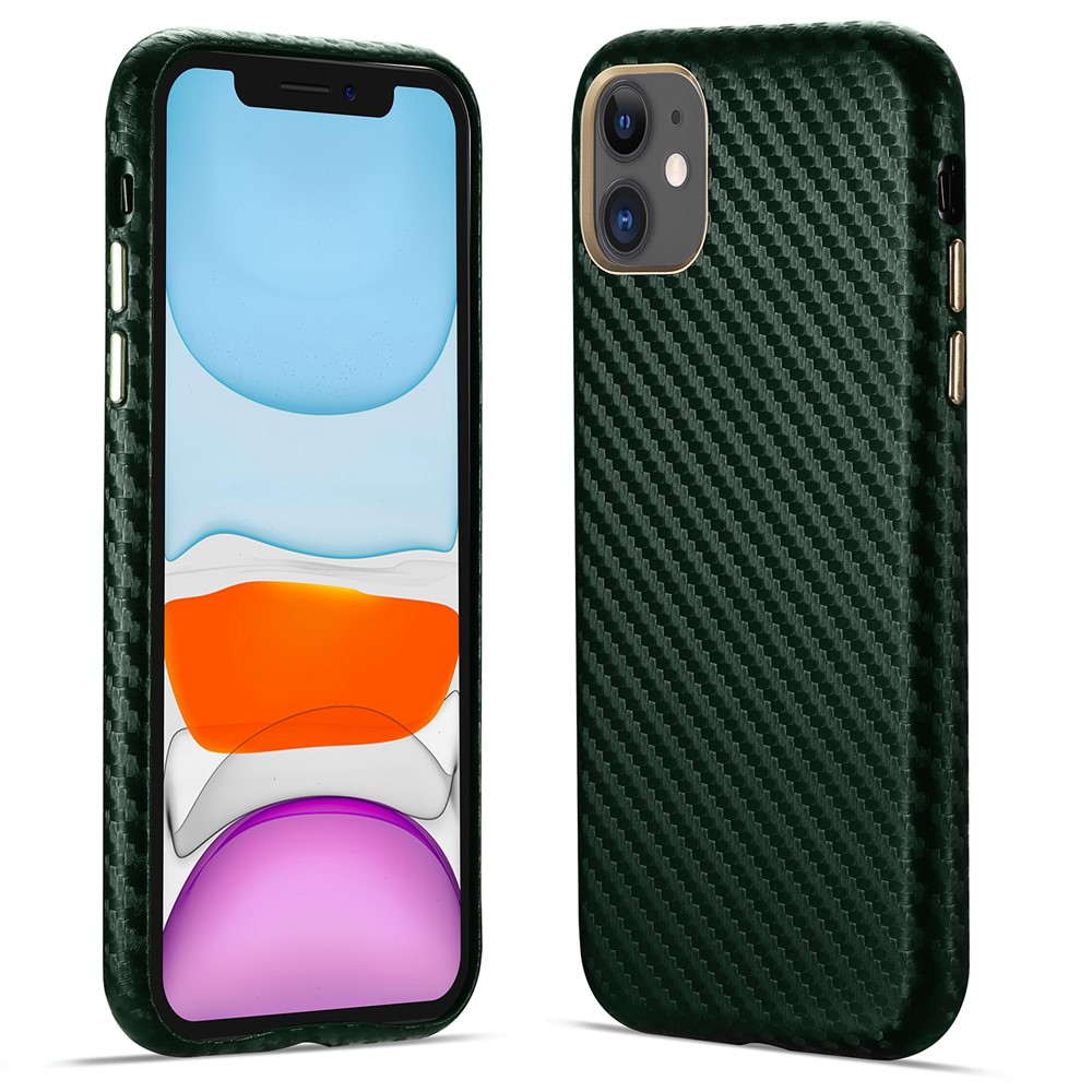 Carbon Fiber PU Leather Coated Hard PC Well-Protected Protective Cover for iPhone 11 6.1 inch - Green-1
