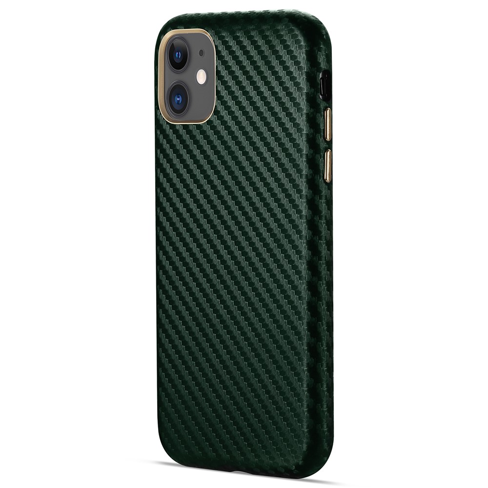 Carbon Fiber PU Leather Coated Hard PC Well-Protected Protective Cover for iPhone 11 6.1 inch - Green-2