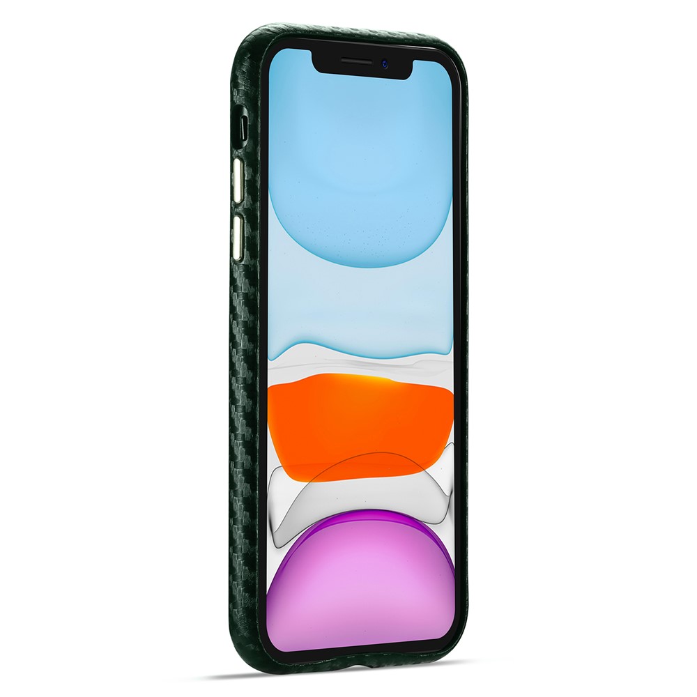 Carbon Fiber PU Leather Coated Hard PC Well-Protected Protective Cover for iPhone 11 6.1 inch - Green-3