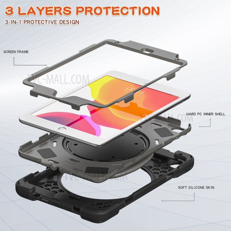 Tablet Cover with 360 Degree Swivel Kickstand and Pen Slot (B Style) for iPad mini 4/(2019) 7.9 inch - Black/Grey-7