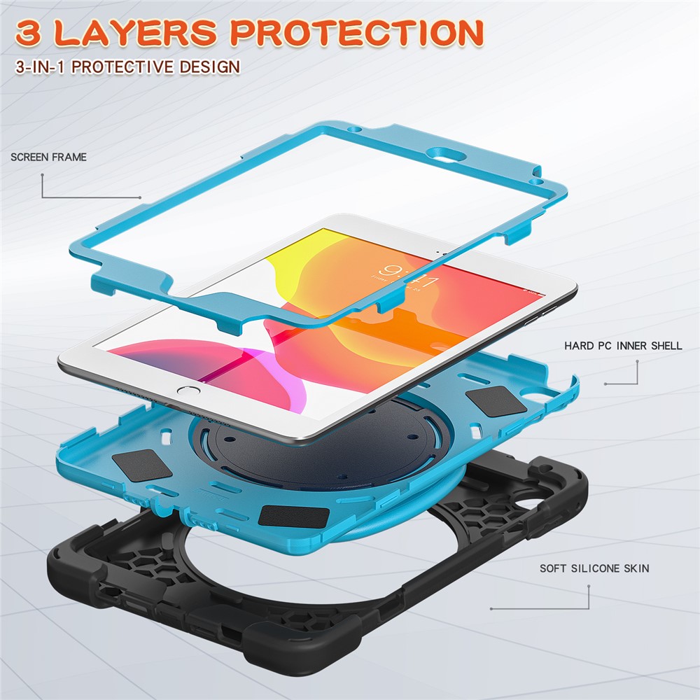 Tablet Cover with 360 Degree Swivel Kickstand and Pen Slot (B Style) for iPad mini 4/(2019) 7.9 inch - Black/Sky Blue-7