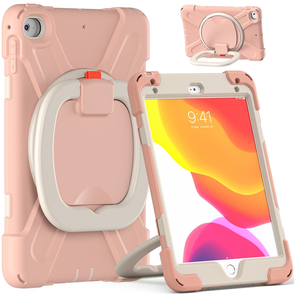 Tablet Cover with 360 Degree Swivel Kickstand and Pen Slot (B Style) for iPad mini 4/(2019) 7.9 inch - Pink/White-1