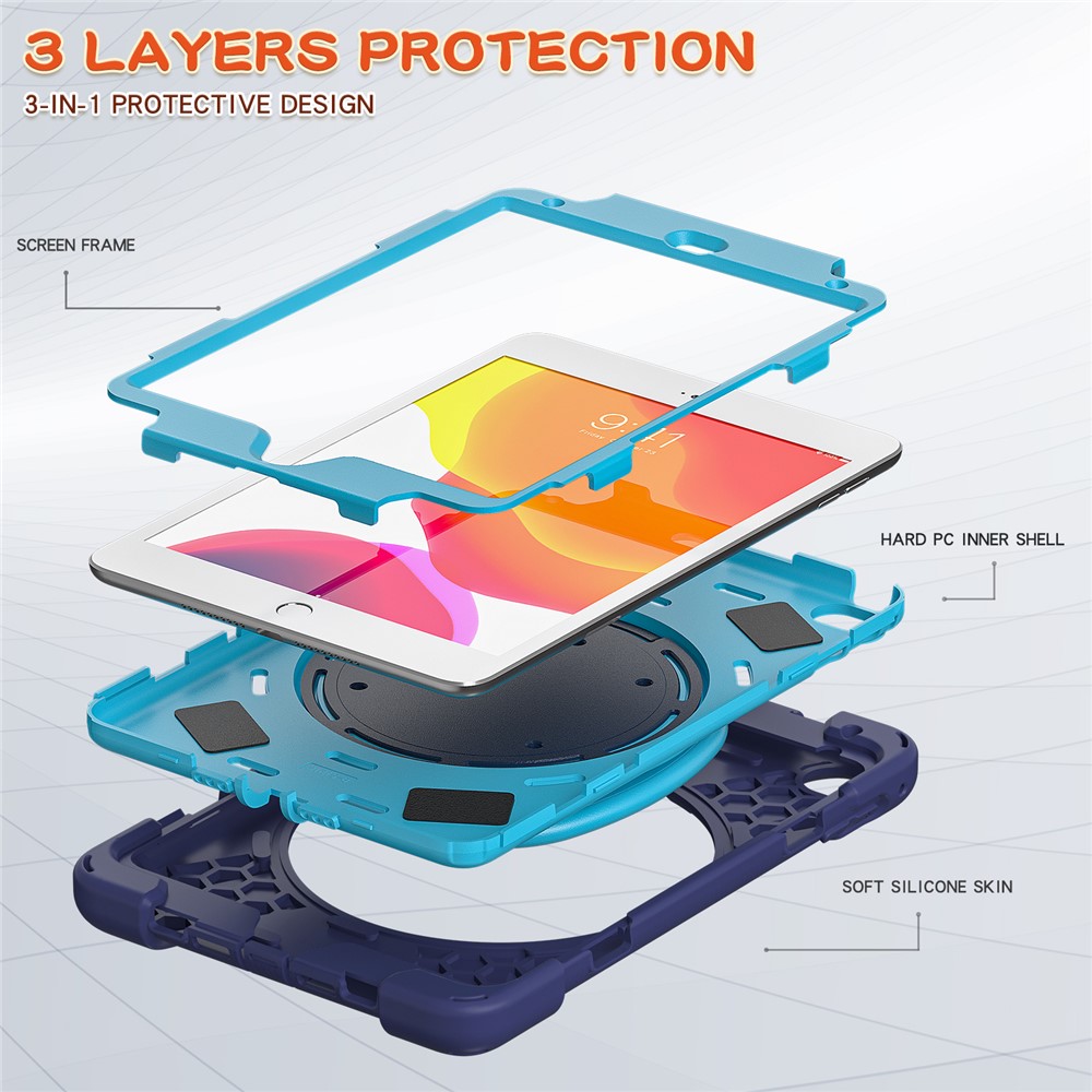 Tablet Cover with 360 Degree Swivel Kickstand and Pen Slot (B Style) for iPad mini 4/(2019) 7.9 inch - Dark Blue/Sky Blue-7