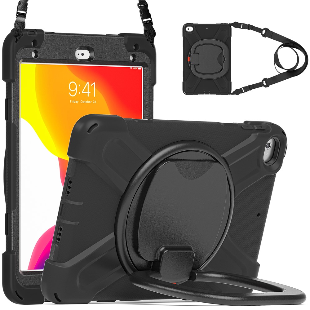 PC + Silicone Combo Tablet Cover with 360 Degree Swivel Kickstand + Shoulder Strap (B Style) for iPad mini 4/(2019) 7.9 inch - Black/Black-1