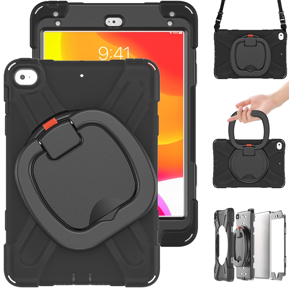PC + Silicone Combo Tablet Cover with 360 Degree Swivel Kickstand + Shoulder Strap (B Style) for iPad mini 4/(2019) 7.9 inch - Black/Black-5