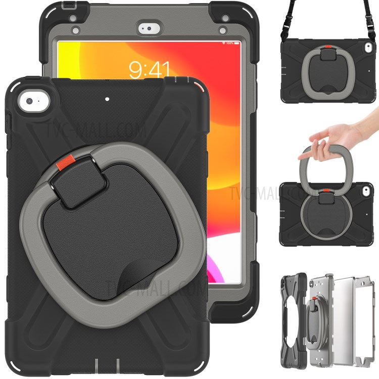 PC + Silicone Combo Tablet Cover with 360 Degree Swivel Kickstand + Shoulder Strap (B Style) for iPad mini 4/(2019) 7.9 inch - Black/Grey-2