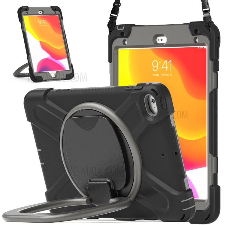 PC + Silicone Combo Tablet Cover with 360 Degree Swivel Kickstand + Shoulder Strap (B Style) for iPad mini 4/(2019) 7.9 inch - Black/Grey-4