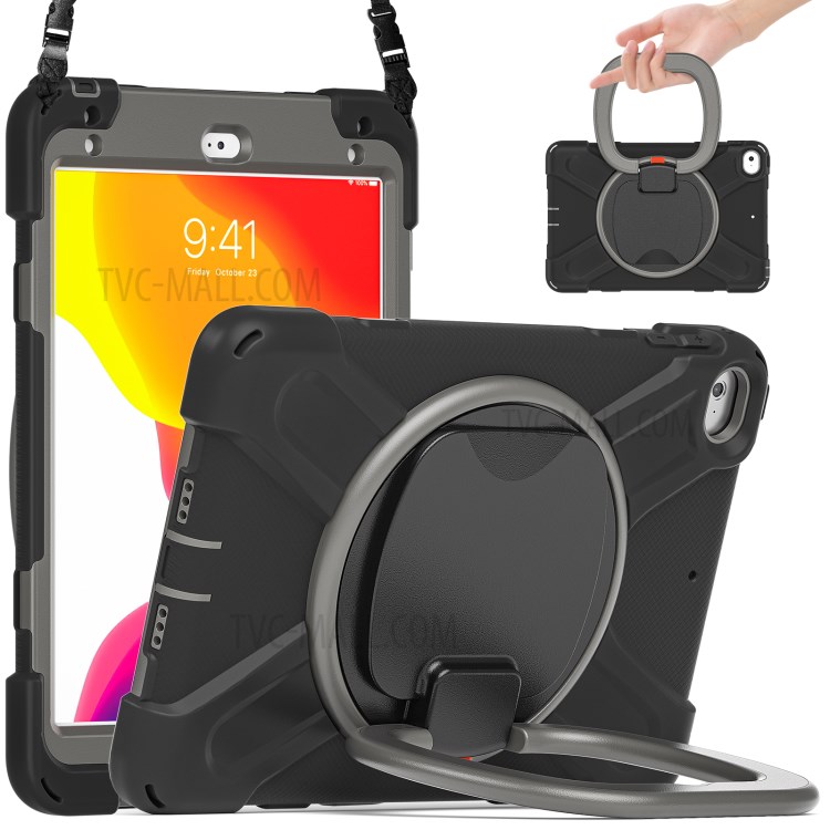 PC + Silicone Combo Tablet Cover with 360 Degree Swivel Kickstand + Shoulder Strap (B Style) for iPad mini 4/(2019) 7.9 inch - Black/Grey-5