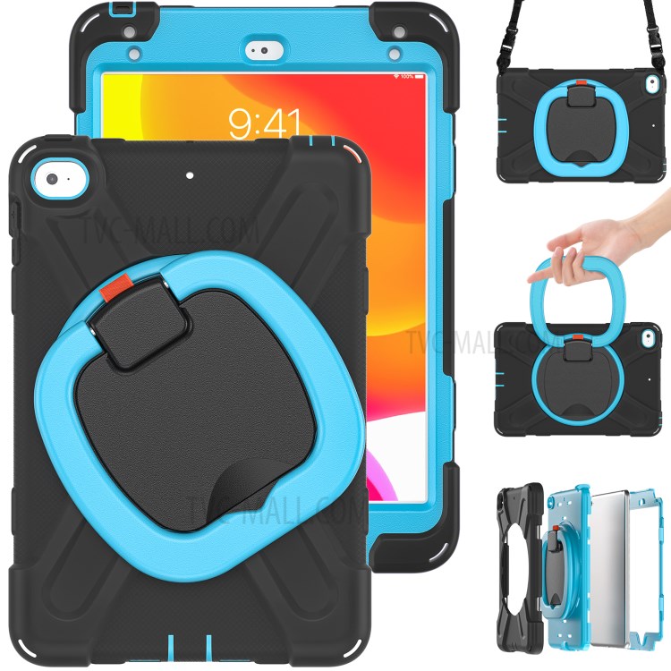 PC + Silicone Combo Tablet Cover with 360 Degree Swivel Kickstand + Shoulder Strap (B Style) for iPad mini 4/(2019) 7.9 inch - Black/Sky Blue-2