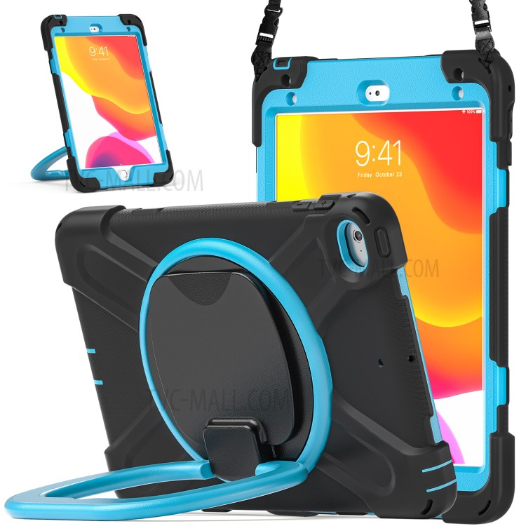 PC + Silicone Combo Tablet Cover with 360 Degree Swivel Kickstand + Shoulder Strap (B Style) for iPad mini 4/(2019) 7.9 inch - Black/Sky Blue-4