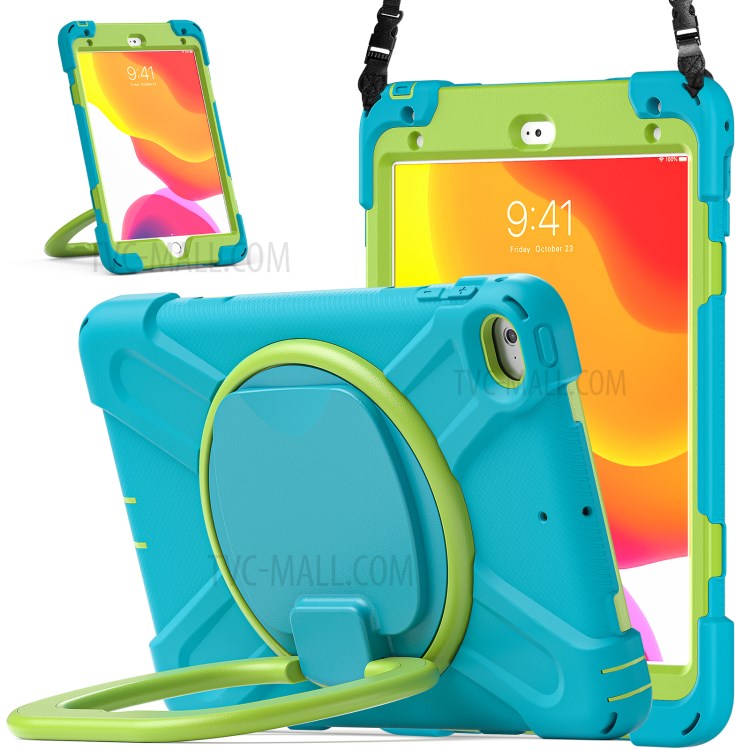PC + Silicone Combo Tablet Cover with 360 Degree Swivel Kickstand + Shoulder Strap (B Style) for iPad mini 4/(2019) 7.9 inch - Sky Blue/Green-4