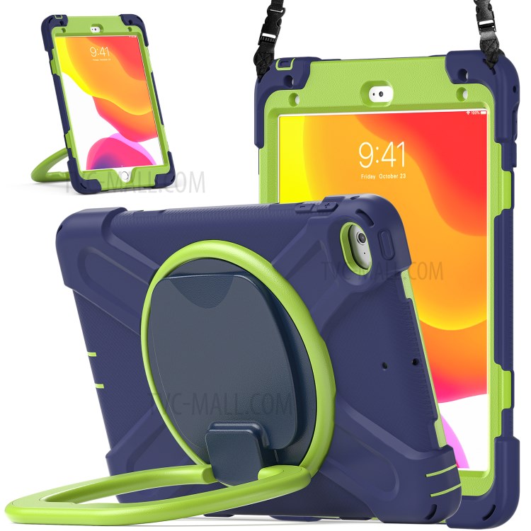 PC + Silicone Combo Tablet Cover with 360 Degree Swivel Kickstand + Shoulder Strap (B Style) for iPad mini 4/(2019) 7.9 inch - Dark Blue/Green-4