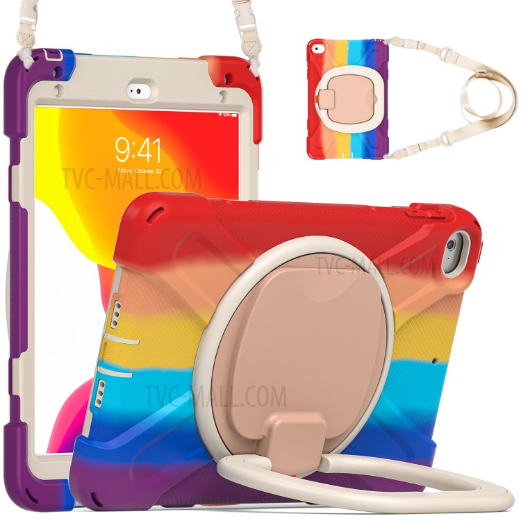 PC + Silicone Combo Tablet Cover with 360 Degree Swivel Kickstand + Shoulder Strap (B Style) for iPad mini 4/(2019) 7.9 inch - Colorful/Red-1