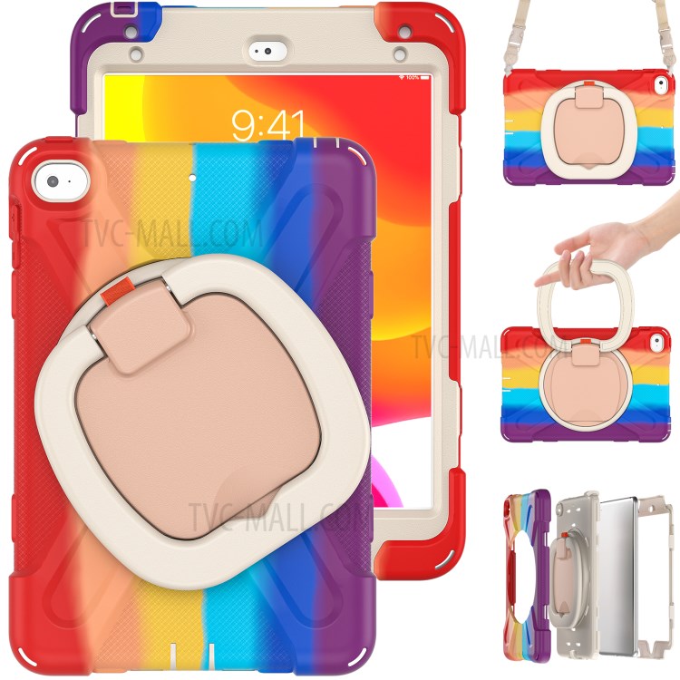 PC + Silicone Combo Tablet Cover with 360 Degree Swivel Kickstand + Shoulder Strap (B Style) for iPad mini 4/(2019) 7.9 inch - Colorful/Red-2