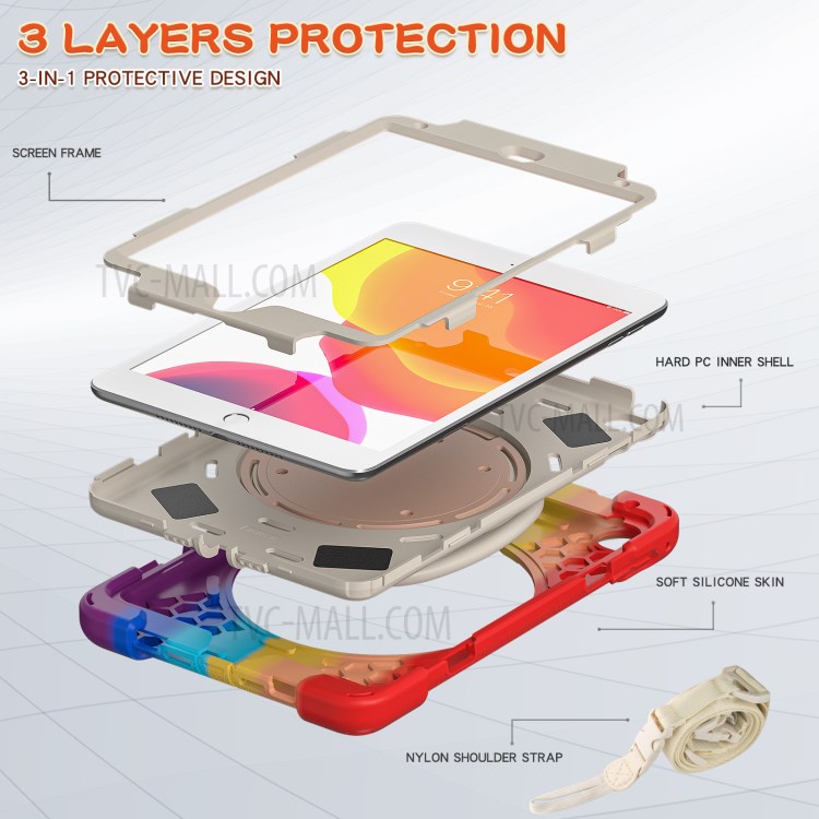 PC + Silicone Combo Tablet Cover with 360 Degree Swivel Kickstand + Shoulder Strap (B Style) for iPad mini 4/(2019) 7.9 inch - Colorful/Red-3