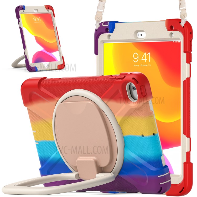 PC + Silicone Combo Tablet Cover with 360 Degree Swivel Kickstand + Shoulder Strap (B Style) for iPad mini 4/(2019) 7.9 inch - Colorful/Red-4
