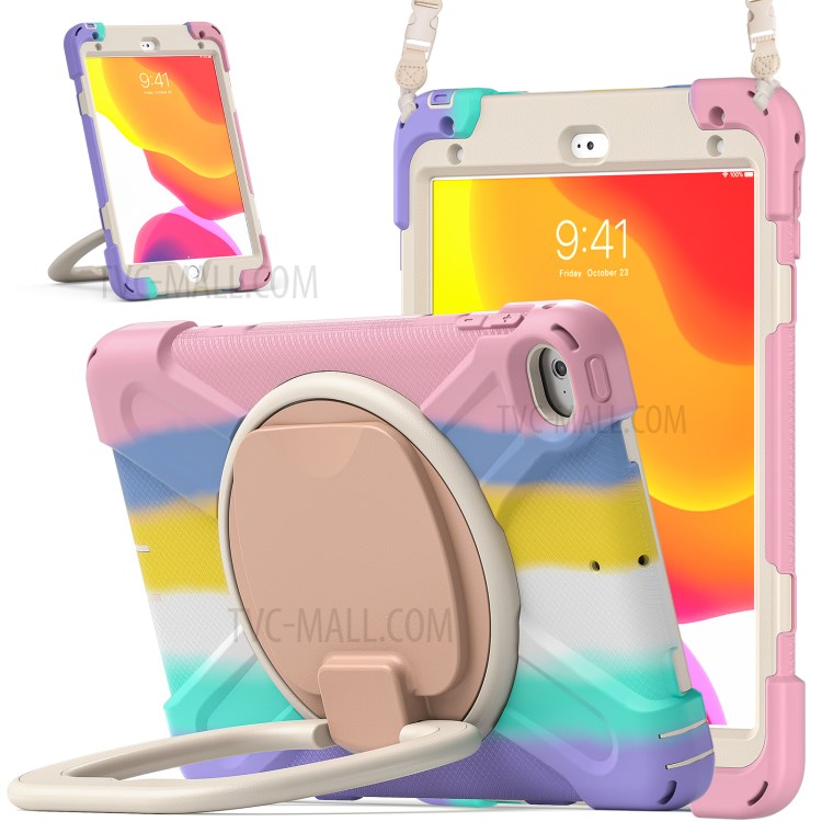 PC + Silicone Combo Tablet Cover with 360 Degree Swivel Kickstand + Shoulder Strap (B Style) for iPad mini 4/(2019) 7.9 inch - Colorful/Pink-4